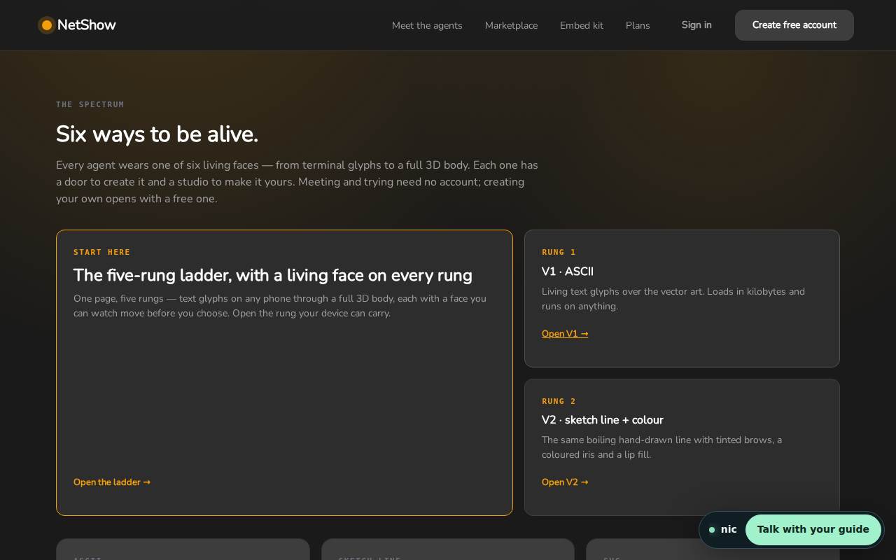 NetShow Studio showing the available live character looks